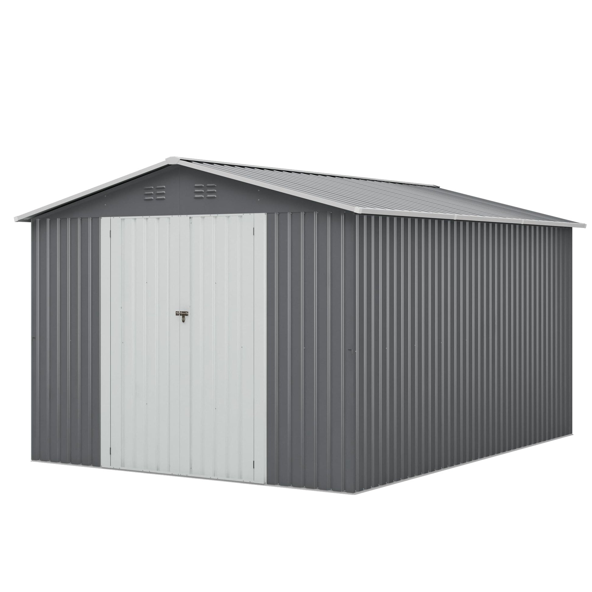 HOGYME 10x12 FT Outdoor Storage Shed, Large Metal Tool Sheds with Updated Frame Structure and Lockable Doors, Garden Shed for Backyard Garden Patio Lawn Grey - WoodArtSupply