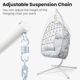 FansaFurn Hanging Egg Chair, Swing Chair with Stand, Hammock Chair IndoorPatio Boho Wicker 350lbs Capacity, Swing Chair for Bedroom Garden, Balcony, Beige &Gray FansaFurn