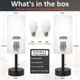 Fenmzee Bedside Table Lamps Set of 2-3 Color Temperatures Pull Chain Lamp with AC Outlet Charging Port, Small Round Night Stand Lamps for Bedroom Guest Room Office, Bed Side Light with E26 LED Bulbs Fenmzee