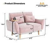 Brelice Loveseat Sofa, 47" Velvet Couch for Bedroom, Convertible Wooden Tray & Ergonomic Armrest, for Small Space, Apartment, Living Room, Home Office, Easy Assembly, Pink Brelice