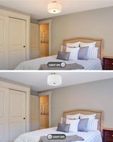 VONLUCE Semi Flush Mount Ceiling Light, 12.2'' Ceiling Light Fixture with Pleated Shade, 2-Light Modern Drum Light Fixture for Bedroom Living Room Entryway Hallway, White Shade & Bronze Finish VONLUCE