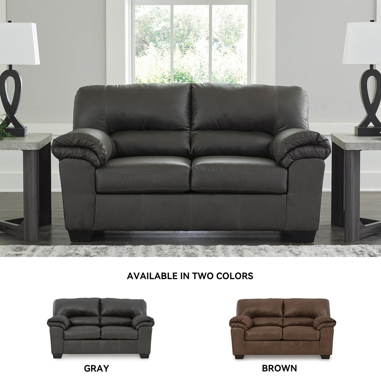 Signature Design by Ashley Bladen Faux Leather Loveseat, Gray Signature Design by Ashley