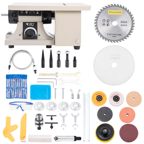 DZQ Mini Table Saw Jewelry Making Polisher w/Flex Shaft Multifunctional Bench Grinder Sander Buffing Machine Woodworking Tool 69Pcs Accs 10,000Rpm 750W DZQ