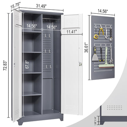 IRONFFICE 72.8" H Metal Storage Cabinet for Brooms,Broom Closet Storage Cabinet,Utility Cabinet for Brooms and Mops,Laundry Room Closet Storage Cabinets - WoodArtSupply