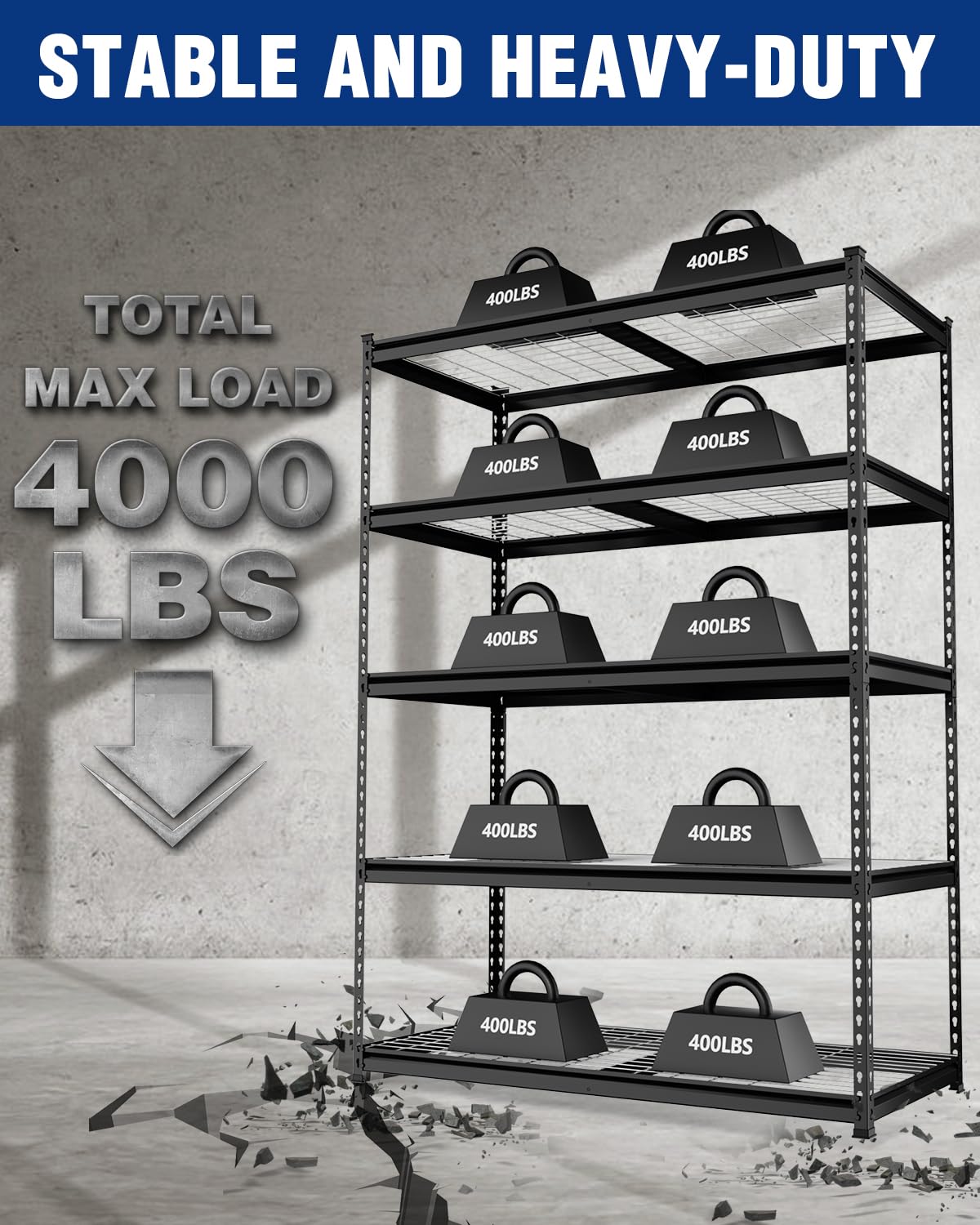 WORKPRO 5-Tier Heavy Duty Metal Shelving Unit, 72”H x 48”W x 24”D, Adjustable Storage Rack with 4000 lbs Capacity, for Garage, Basement, Workshop, Warehouse WORKPRO