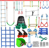 Ninja Warrior Obstacle Course for Kids Backyard - 2×50ft Slackline Kit with 10 Most Complete Accessories for Boys & Girls, Swing, Rope Ladder, Gymnastic Ring, Climbing Net, Arm Trainer and Monkey Fist Dripex