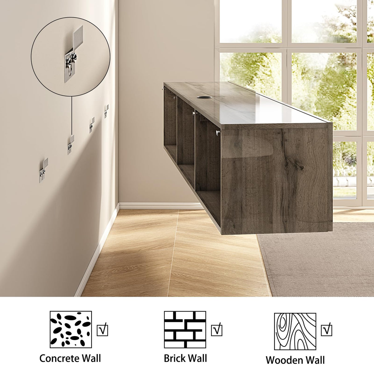 AMERLIFE Floating TV Stand with LED Lights and Power Outlet, 70in High Gloss Wooden Texture Wall Mounted Media Console, Entertainment Center for TVs Up to 80", Grey AMERLIFE