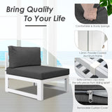 RADIATA 9 Pieces Aluminum Patio Furniture with Fire Pit Conversation Set with 29'' Large Depth Seat Outdoor Luxury Sofa Set (Dark Gray with White Aluminum) RADIATA