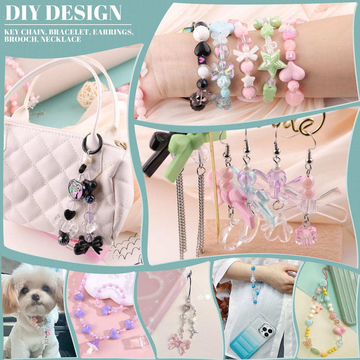 180-240PCS Assorted Acrylic Beads For Bracelet Making, Flower Bow Butterfly Candy Star Heart GummyBear Kawaii Aesthetic Bracelet Charms,Cute Beads For Jewelry Making DIY Necklace Keychain Phone Charms TINKRSTUFF