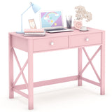 WiberWi Home Office Desk with Drawers, Modern Writing Computer Desk for Bedroom, Small Pink Makeup Vanity Table Desk for Girls, Study Table for Home Office WiberWi