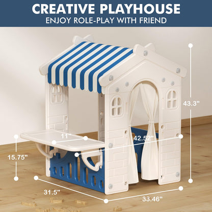 XJD Kids Playhouse, Indoor and Outdoor Playset, with Windows, Realistic Home and Garden Play House for Ages 2 Years Old and Up (Blue Playhouse) - WoodArtSupply