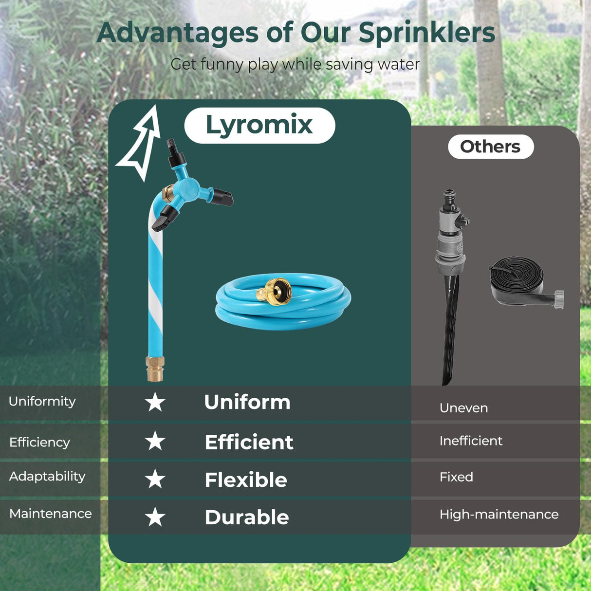 Lyromix Trampoline Accessories Kit, Trampoline Sprinkler, 50FT Solar Lights and Stakes, Non-Damaging to Net, Features 8 Light Modes, Compatible with 8 10 12 14 15 16FT Trampolin Lyromix