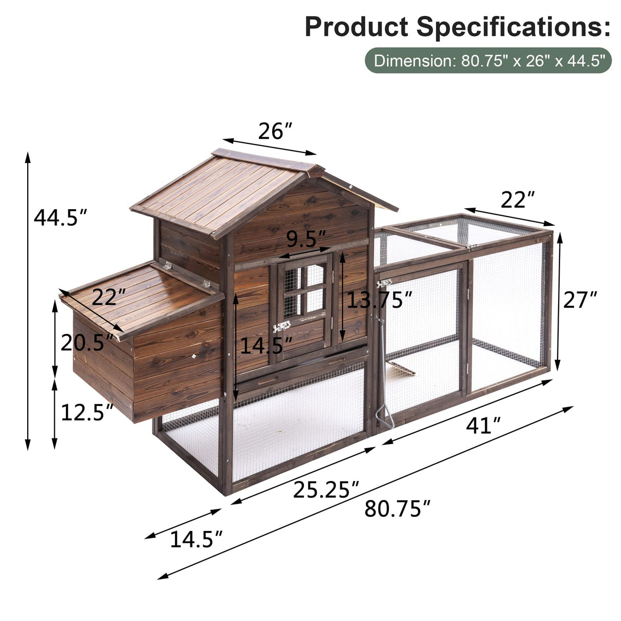Outdoor 80'' Chicken Coop for Chickens Wooden Hen Fence,Duck,Chicken Cage with Nesting Box & Removable Tray,Small Animal Hutch for Backyard Poultry Coffe GREZJXC