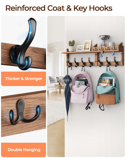 Tatub 29" Coat Rack Wall Mount with Shelf, 4 in 1 Entryway Key Holder with 7 Coat Hooks 4 Key Hangers Mail Organizer, Wood Wall Shelf for Living Room, Bedroom, Bathroom