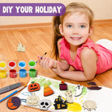 JOYIN 12 Pcs Halloween Wood Craft Kit, Wooden Magnet Creativity Arts Painting Kit, DIY Halloween Painting Craft for Kids Party Supplies, Toddler Party Favors Family School Activities JOYIN