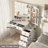 Fameill White Makeup Vanity Desk with Mirror and Lights,Vanity Table with Power Strip and Lighted Mirror,Large Makeup Table with 5 Drawers Lots Storage,3 Lighting Modes,39.4inch(L) Fameill