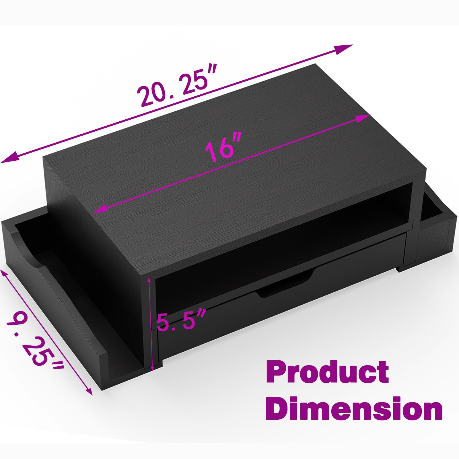 Simple Trending Monitor Stand Riser and Computer Wood Desk Organizer with Drawer and Pen Holder for Laptop, Computer, iMac, Black - WoodArtSupply