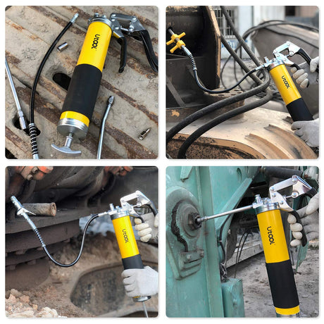 UTOOL Grease Gun, 8000 PSI Heavy Duty Pistol Grip Grease Gun Kit with 14 oz Capacity, 18 Inch Resin Flex Hose, 2 Basic Coupler, 2 Extension Rigid Pipe and 1 Sharp Type Nozzle UTOOL