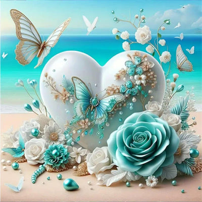 bleihum Diamond Art Kits for Adults Beach- Heart Diamond Painting Kit, 5D Landscape Gem Art, DIY Full Round Drill Gem Painting Crafts for Home Wall Decor Gifts(14x4inch)