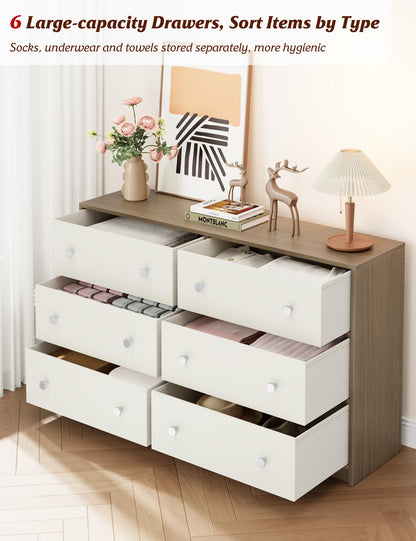 Nicehill 6 Drawers Dresser for Bedroom, Fabric Storage Tower,Dresser & Chest of Drawers Organizer,Storage Cabinet,Hallway, Closets, Living Room,Wooden Dresser（Light Wood Grain and White） - WoodArtSupply