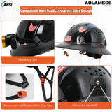 Aolamegs Safe Full Brim Hard Hats Construction OSHA Approved With Clear Visor - ANSI Z89.1 Vented Black Hard Hat With Chin Strap Reflective Cascos De Construccion Safety Helmet for Men 6-Pt Suspension Aolamegs Safe