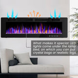 BOSSIN 72" Electric Fireplace Wall Mounted and Recessed with Remote Control, Low Noise, 750/1500W Ultra-Thin Wall Fireplace Heater and Timer Adjustable Flame Color and Brightness with Crystal BOSSIN