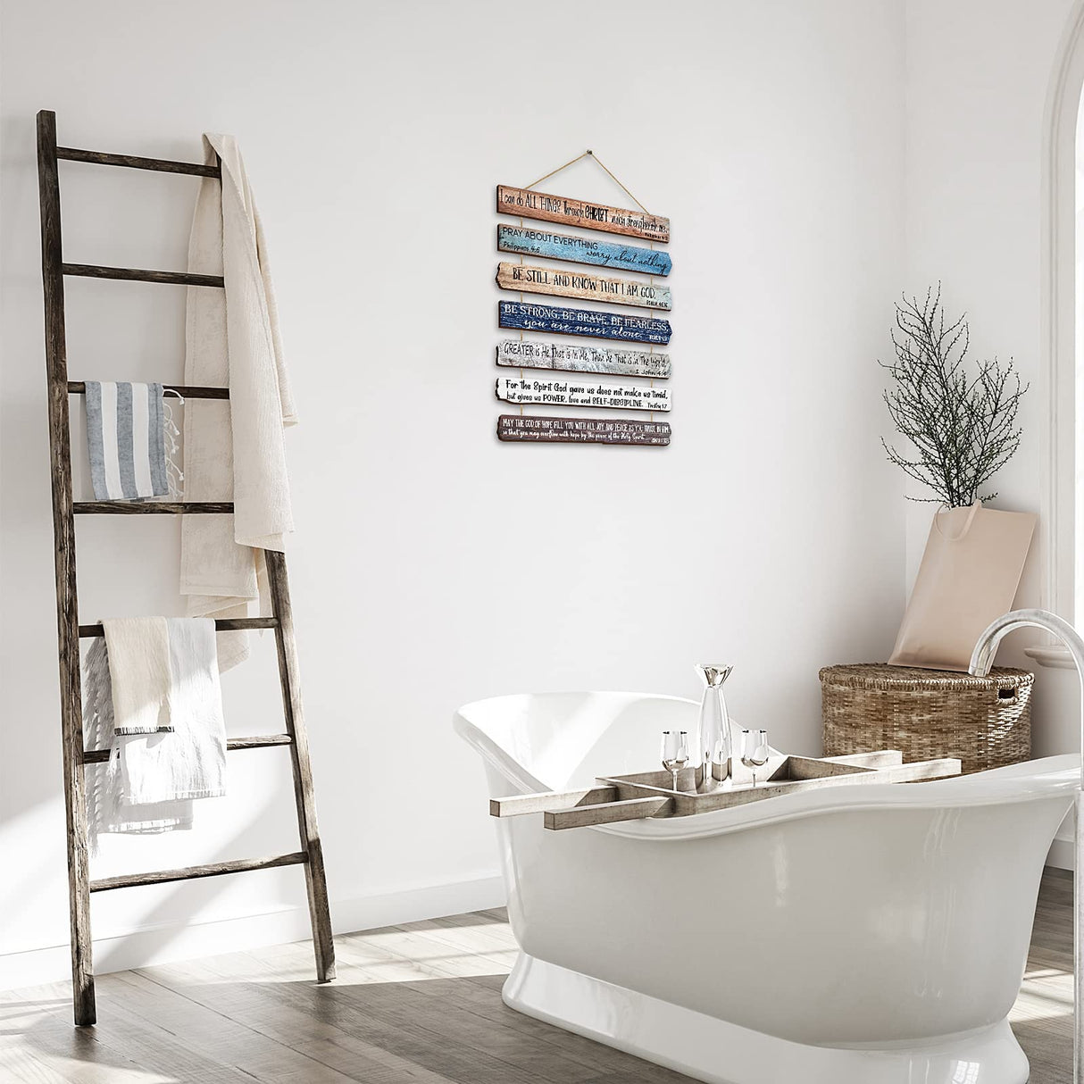 Yookeer Christian Wall Art Office Inspirational Wooden Bible Verses Bedroom Scripture Wall Art Meditation Inspirational Hanging Wood Sign for Kitchen Living Room(Brown,English Style) Yookeer