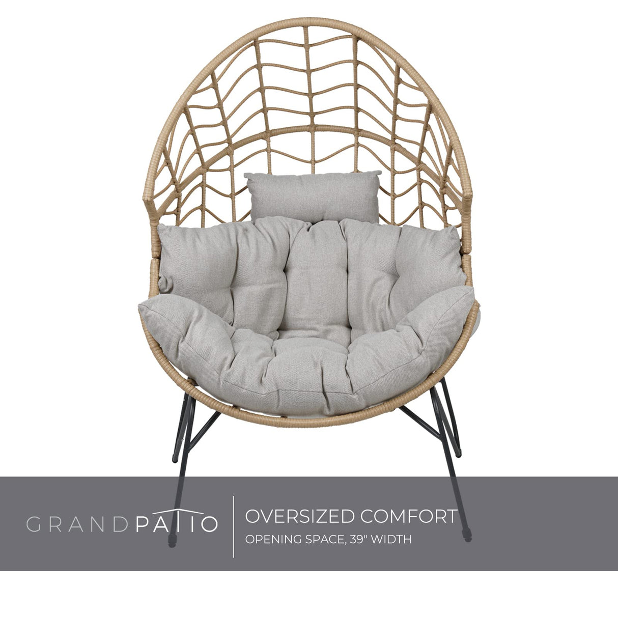 Grand patio Boho Stationary Wicker Egg Chair, Outdoor Wicker Nordic Oversized Egg Chairs with Cushion Backyard Back Porch, Tan Grand patio