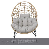 Grand patio Boho Stationary Wicker Egg Chair, Outdoor Wicker Nordic Oversized Egg Chairs with Cushion Backyard Back Porch, Tan Grand patio