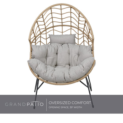 Grand patio Boho Stationary Wicker Egg Chair, Outdoor Wicker Nordic Oversized Egg Chairs with Cushion Backyard Back Porch, Tan