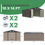 Patiowell 10x14 FT Outdoor Storage Shed, Large Metal Garden Shed with Lockable Door and Sloping Roof, Outside Steel Utility Tool Sheds for Backyard Lawn Garden Patio, Brown Patiowell
