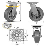 NINOSO 6" Heavy Duty Casters, Swivel Rubber Casters Set of 4 No Noise Plate Caster Wheels, Load Capacity 3200lbs Ninoso