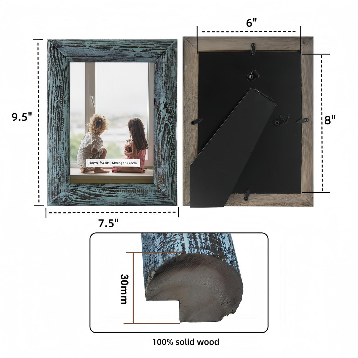 6x8 Green Picture Frames Set of 2, Solid Wood Photo Frame with HD Glass, Farmhouse Distressed Rustic Natural Weathered Wooden Frames for Gallery Wall Mounting or Table Top Display Home Decorative Free form