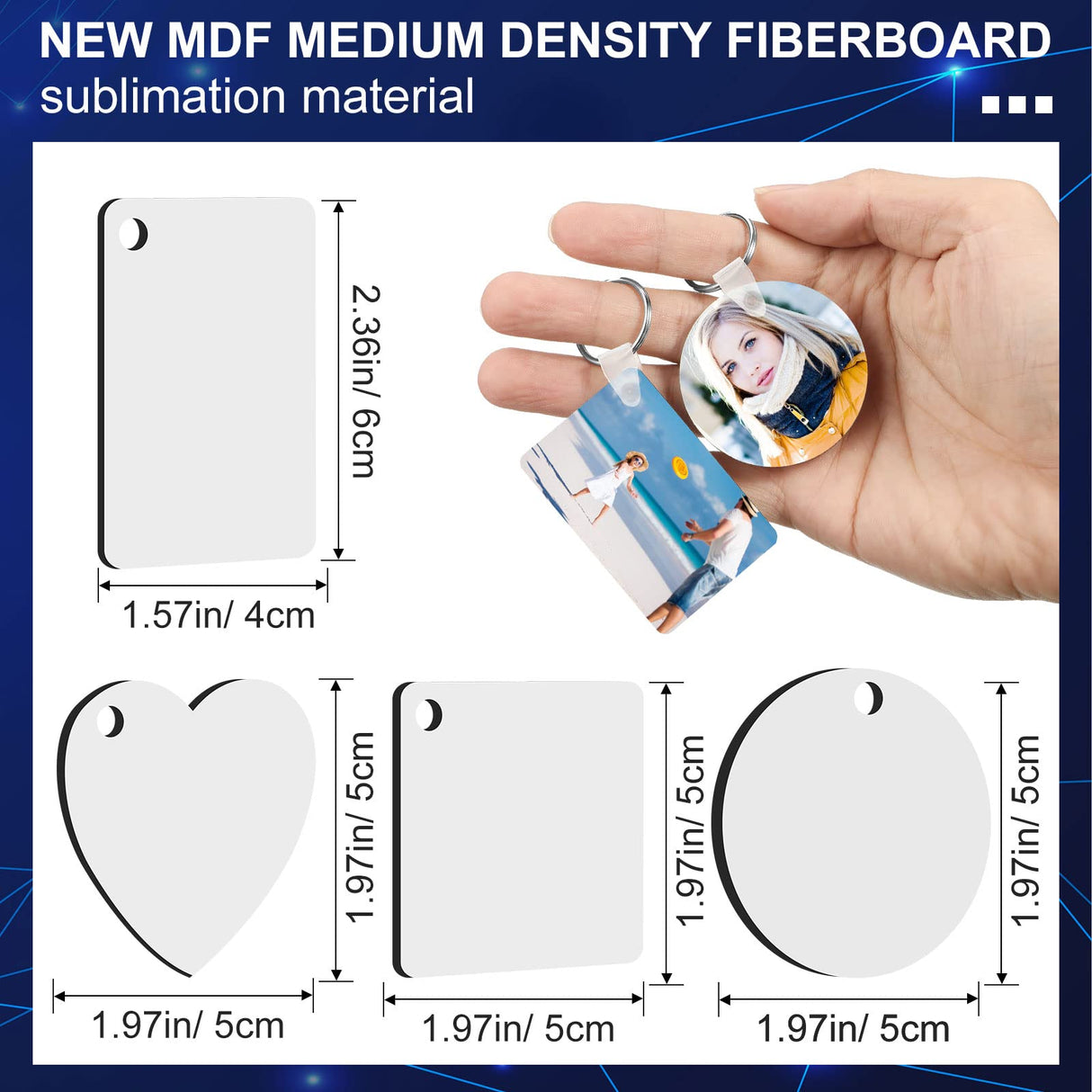 Bucherry 216 Pcs Double Sided Sublimation Keychain Heat Transfer DIY MDF Blank Keychains Blanks Bulk Sublimation Key Chains for Christmas Graduation Day Bucherry