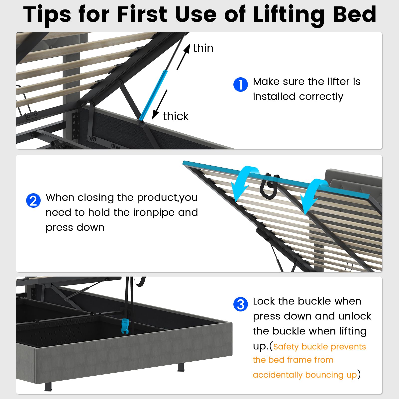 Queen Size Lifting Upholstered Bed Frame with Adjustable Headboard, Storage Space & LED Lighting - WoodArtSupply