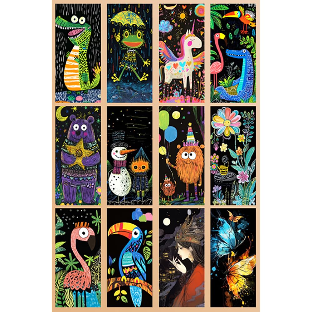 Scratch Art Painting Scratch Paper Rainbow Painting Sketch Pads DIY Art Craft Set， 4 Pcs Vincent Van Gogh Engraving and 24Pcs Classic Landmarks and Animal Series for Kids & Adults with 3 Tools Ryoma