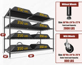 PrimeZone 60" W x 24" D x 76" H Heavy Duty Wire Storage Shelves with Wheels, 4 Tier Adjustable NSF Certified Garage Shelving Unit, Rolling Metal Organizer Shelf Rack for Warehouse, Pantry, 2 Packs PrimeZone