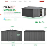 AECOJOY Shed 12' x 12' Storage Shed, Outdoor Storage Sheds & Outdoor Storage 12' x 12' with Lockable Doors, Large Steel Yard Shed, Utility and Tool Storage for Garden, Patio, Outside use in Dark Grey AECOJOY