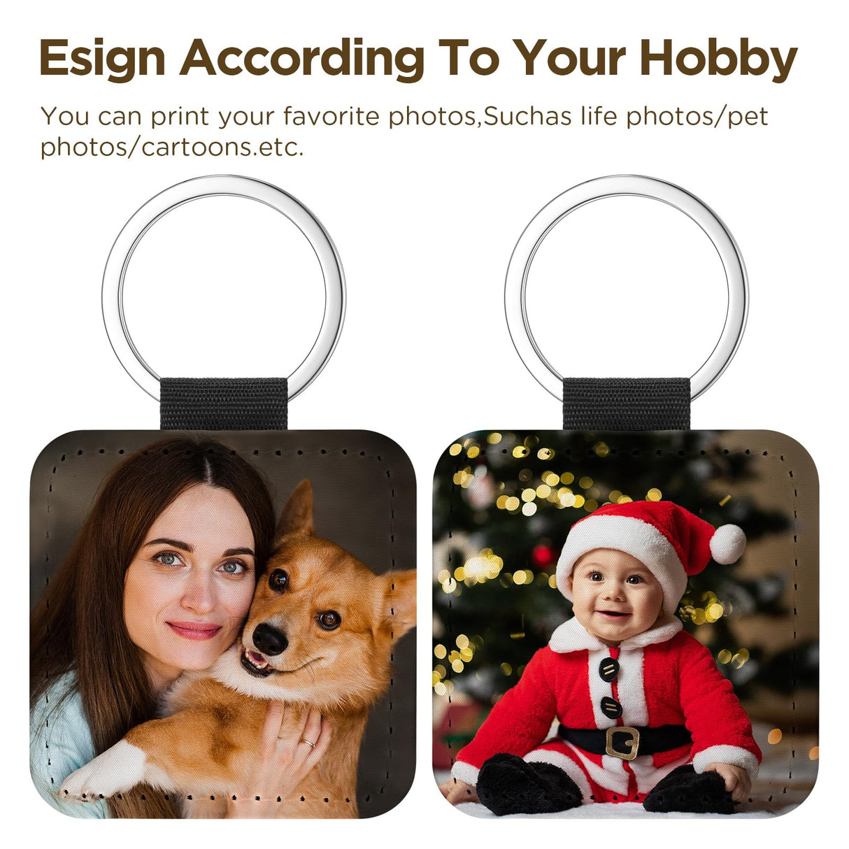 Equsion 16 Pcs Sublimation Blanks Keychain Glitter PU Leather Keychain Heat Transfer Keyring for DIY Crafts Making (Square) Equsion