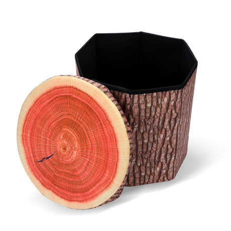 Round Storage Ottoman Cube, Tree Stump Stool, Forest Decor, Multifunctional Toy Storage Box, Cute Foldable Ottoman Stool, Tree Stump footstool Ottoman Storage, 11" Small Foot Stool, Toy Chest Storage Hoohnnaa