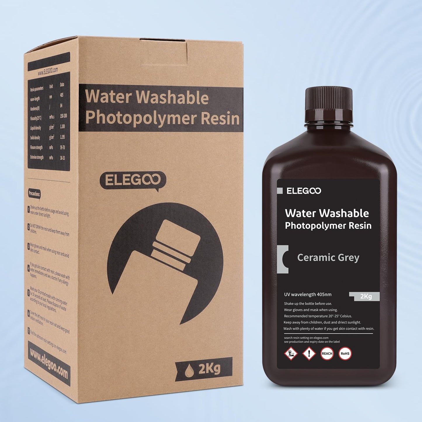 ELEGOO Water Washable 3D Printer Resin, Rapid Resin 405nm LCD UV-Curing Standard Photopolymer Resin for LCD 3D Printer Black 2KG