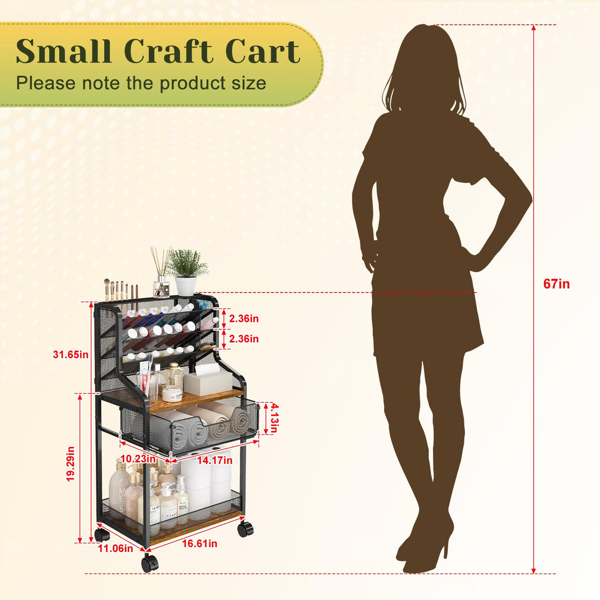 Jakyitvi 6-Tier Rolling Bathroom Storage Cart with Mesh Drawer, Metal Utility Cart with Lockable Wheels for Towels, Toiletries, and Cleaning Supplies, Organization Cart for Bathroom, Kitchen, Laundry Jakyitvi
