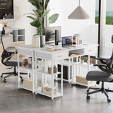 Sweetcrispy Computer Desk - 48 Inch Home Office Bedroom Writing Study PC Table with Fabric Drawers Storage Shelves Space Side Bag Headphone Hook Metal Frame Adjustable Feet, White Sweetcrispy