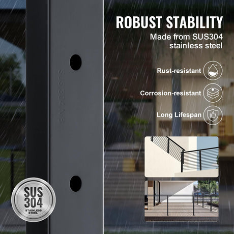 VEVOR 4-Pack Cable Railing Post, 36" x 1" x 2" Steel Horizontal Hole Deck Railing Post, 11 Pre-Drilled Holes, SUS304 Stainless Steel Cable Rail Post with Horizontal and Curved 4JZLGZHS9142C2KYMV0 VEVOR