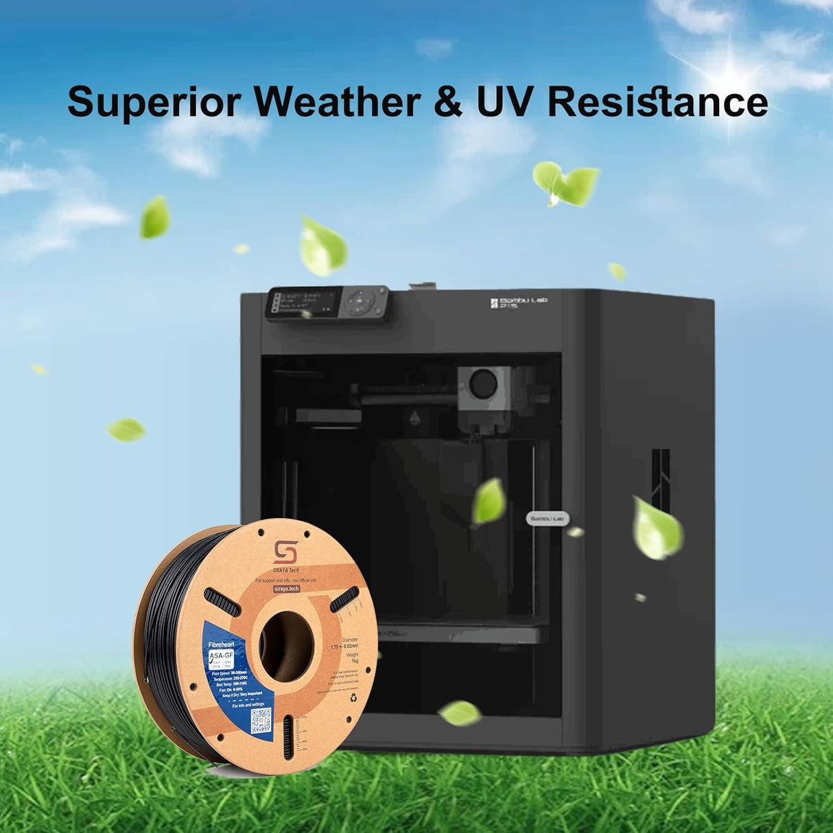 Siraya Tech Fibreheart ASA-GF 3D Printer Filament, 10% Glass Fiber Reinforced, Superior Weather & UV Resistance, High Strength & Thermal Stability for Outdoor & High-Impact Applications (1kg, Black) Siraya Tech