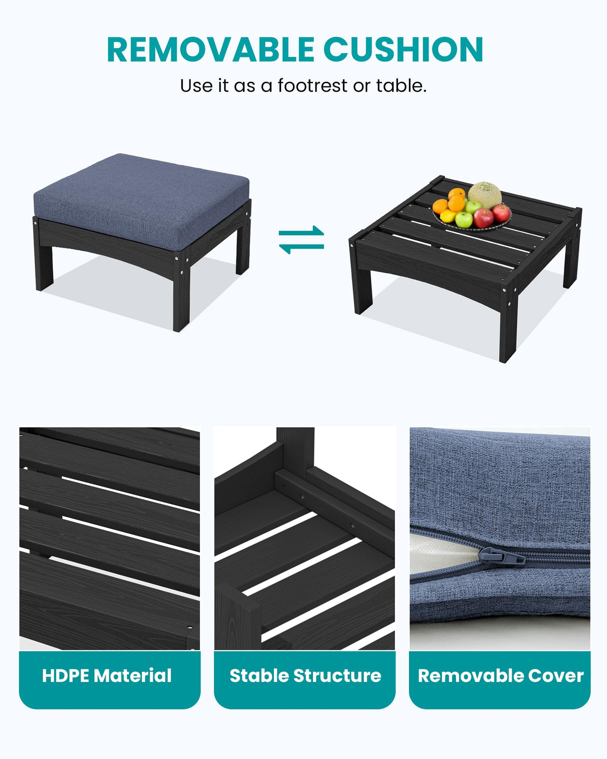 SERWALL 9 Pieces Patio Sofas, All-Weather HDPE Outdoor Sectional Sofa with Cushions and Coffee Table, Extra-Large Modular Conversation Set for Patio, Garden, Deck, Grey Frame with Grey Cushion SERWALL