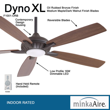 MINKA-AIRE F1001-ORB Dyno XL 60" Ceiling Fan with LED Light & Remote, Oil Rubbed Bronze MINKA-AIRE