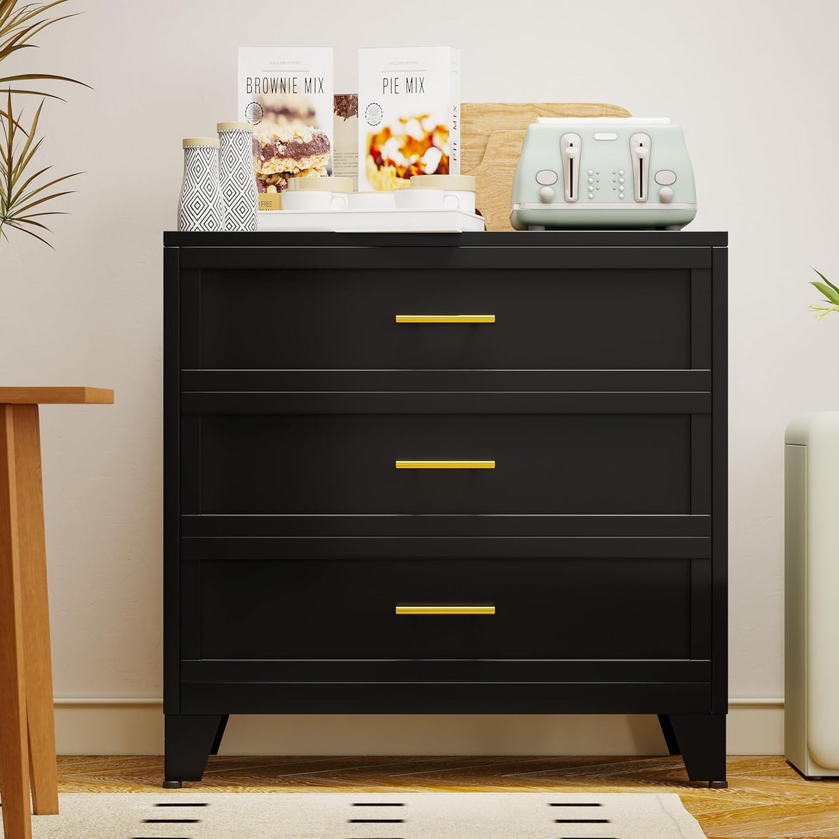 KAIFAM Metal Dresser, Black Small Dresser for Bedroom, 34.25" H Dressers & Chests of Drawers, 3 Drawer Dressers for Living Room, Entryway, Hallyway (Black, 3 Drawers) KAIFAM