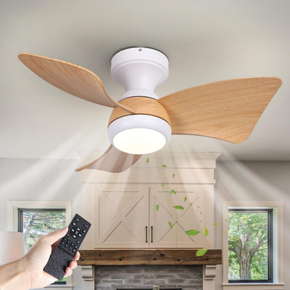 KINGTORO Ceiling Fans with Light and Remote, 30inch Wood Low Profile Ceiling Fan with Lights,Flush Mount, Dimmable Noiseless,Reversible Modern LED Ceiling Fan for Bedroom Kitchen Dining Room - WoodArtSupply