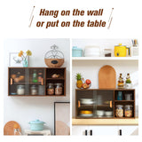 HollyHOME Bamboo Wall Mounted Kitchen Sideboard with 2 Sliding Glass Door, Freestanding Wall Storage Cabinet with Side Shelf for Bottle, Dish, Bowl, Console Dining Cupboard, Walnut HollyHOME